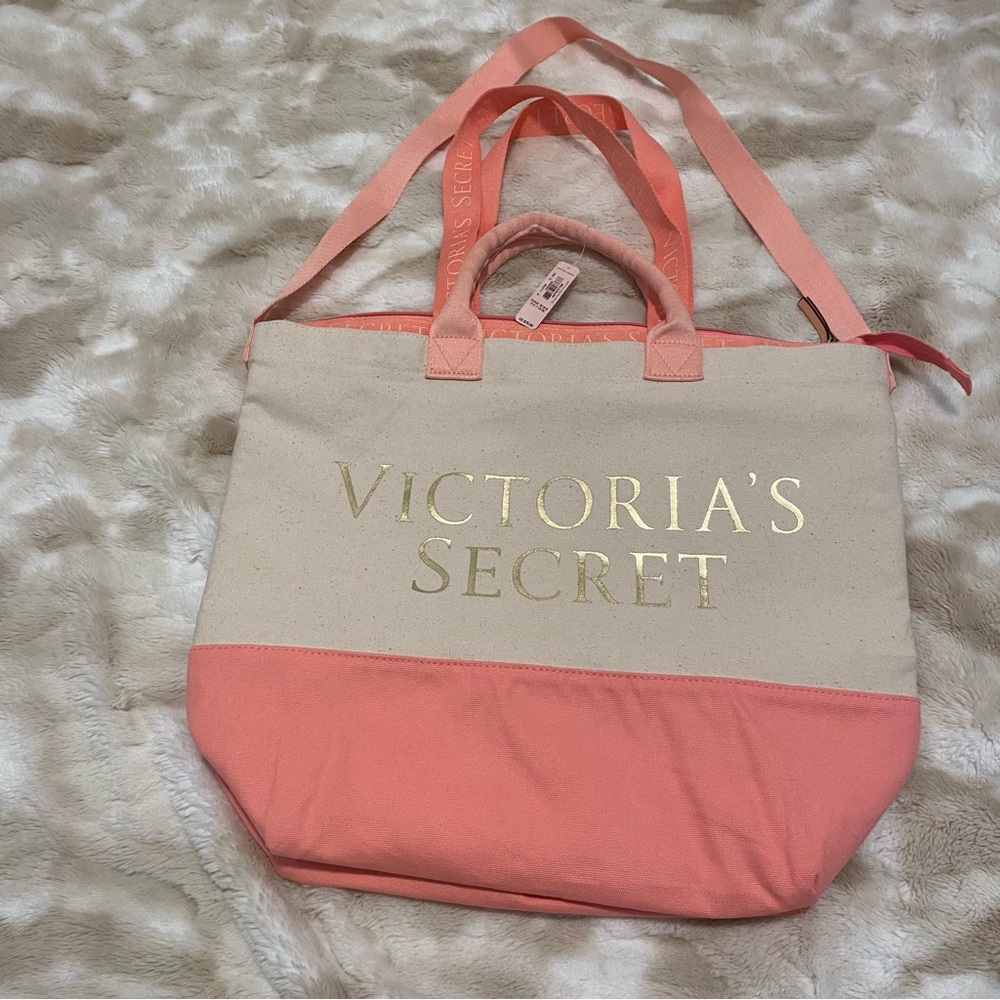 NWT VICTORIA’S SECRETS 2 IN 1 CANVAS TOTE WITH INSULATED COOLER
